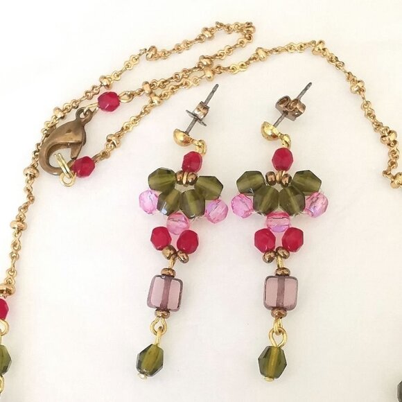 Vintage Czech crystal  beaded necklace earring set - Picture 5 of 8